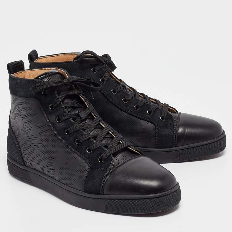 Pre Owned Christian Louboutin Black Perforated Leather and Grosgrain Louis Orlato Sneakers Size 45