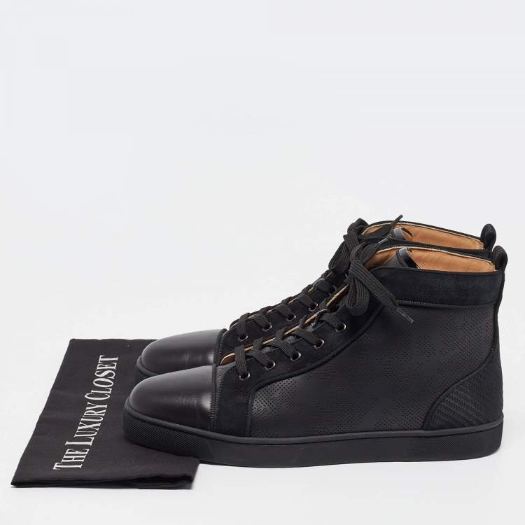 Pre Owned Christian Louboutin Black Perforated Leather and Grosgrain Louis Orlato Sneakers Size 45