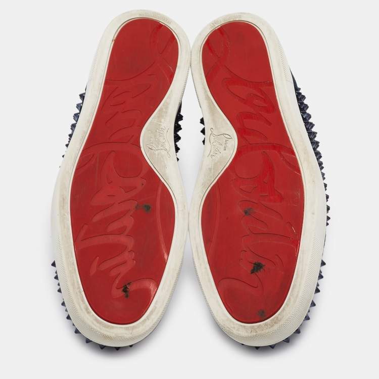 Pre Owned Christian Louboutin Dark Blue Suede Louis Spikes Sneakers Size 42.5