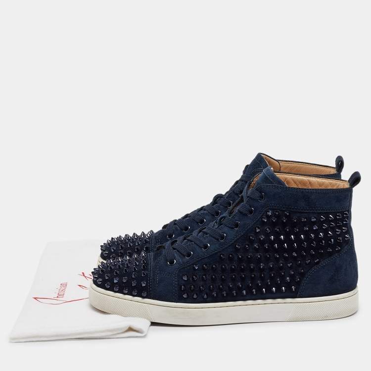 Pre Owned Christian Louboutin Dark Blue Suede Louis Spikes Sneakers Size 42.5