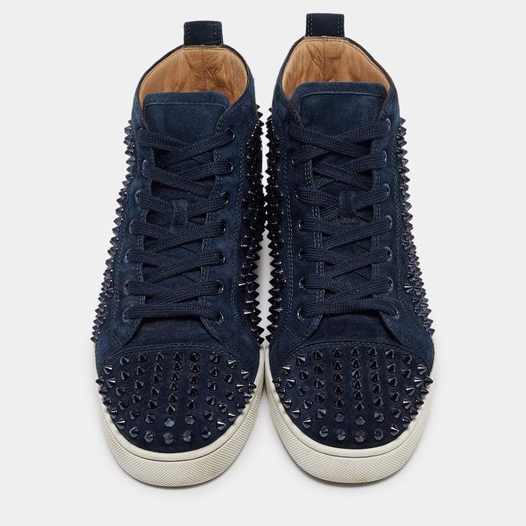 Pre Owned Christian Louboutin Dark Blue Suede Louis Spikes Sneakers Size 42.5