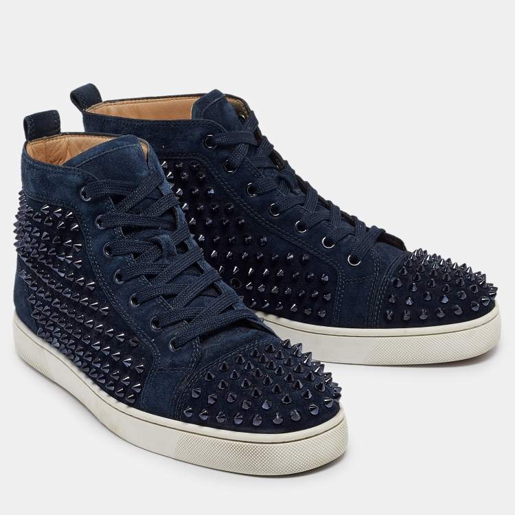 Pre Owned Christian Louboutin Dark Blue Suede Louis Spikes Sneakers Size 42.5