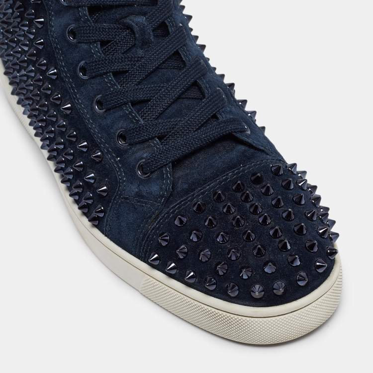 Pre Owned Christian Louboutin Dark Blue Suede Louis Spikes Sneakers Size 42.5