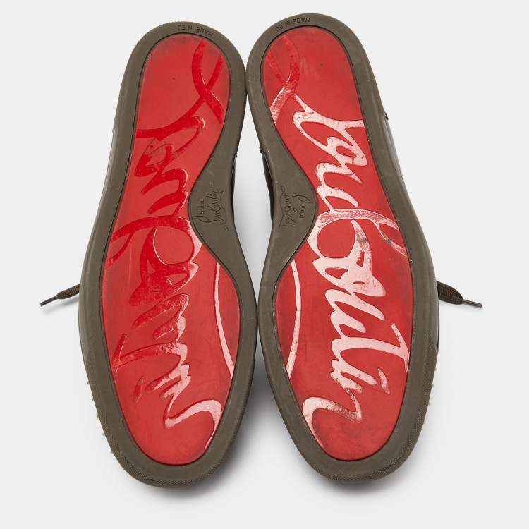 Pre Owned Christian Louboutin Brown Leather Lou Spikes High Top Sneakers Size 43.5