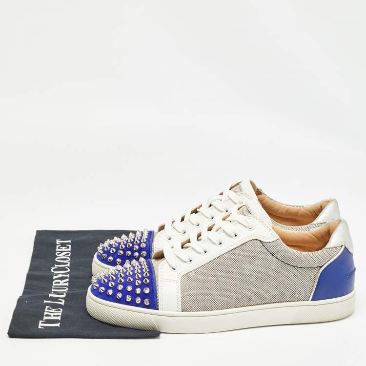 Pre Owned Christian Louboutin Tricolor Canvas and Suede Louis Junior Spikes Sneakers Size 41.5
