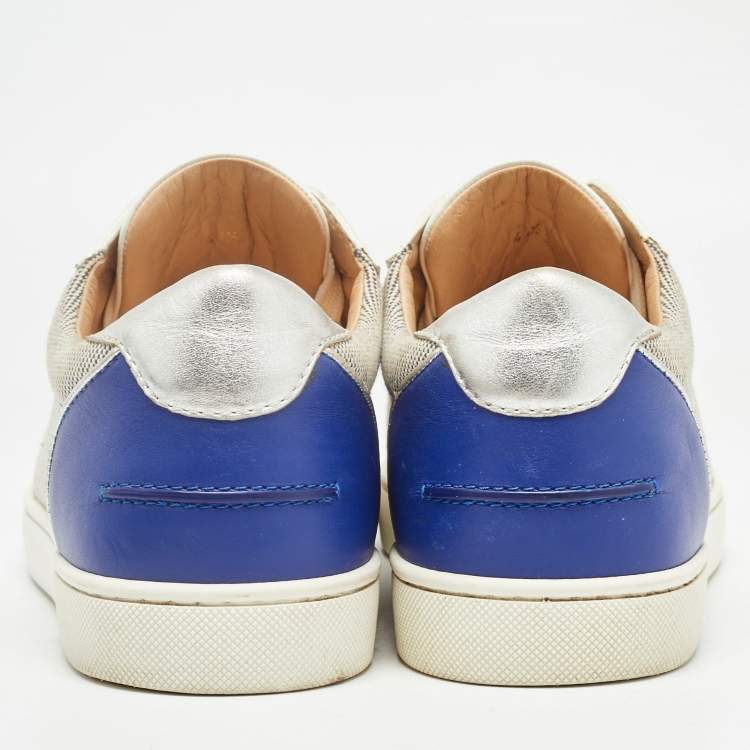 Pre Owned Christian Louboutin Tricolor Canvas and Suede Louis Junior Spikes Sneakers Size 41.5