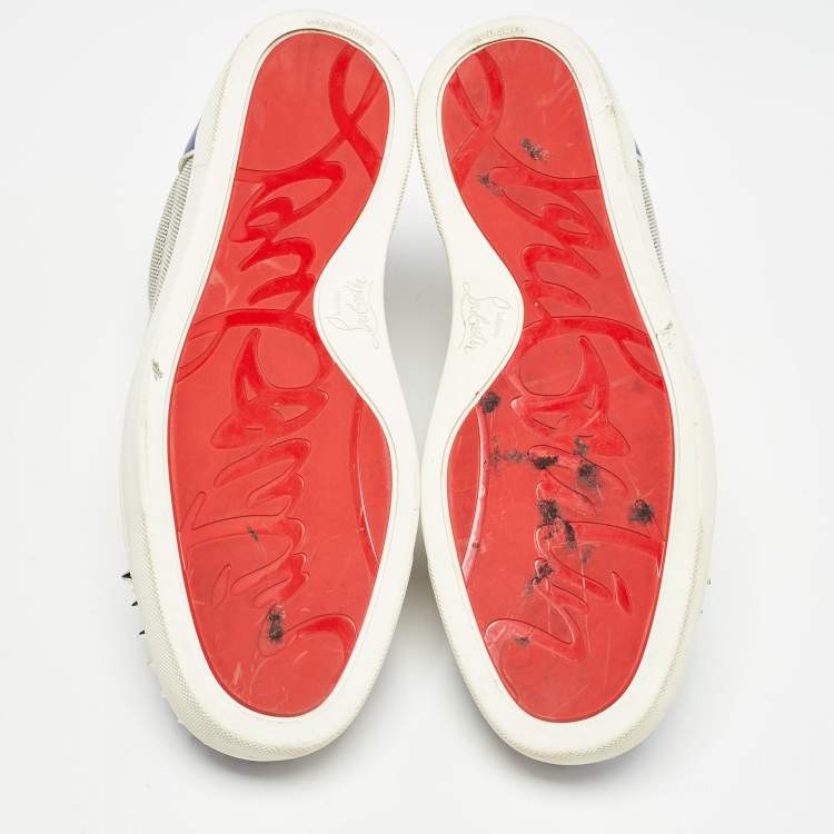 Pre Owned Christian Louboutin Tricolor Canvas and Suede Louis Junior Spikes Sneakers Size 41.5