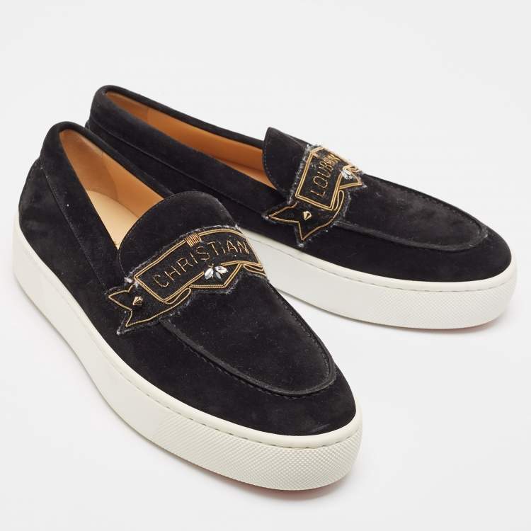 Pre Owned Christian Louboutin Black Suede Amiralou Loafer Sneakers Size 42