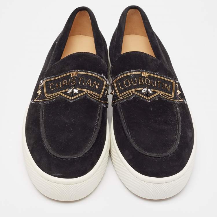 Pre Owned Christian Louboutin Black Suede Amiralou Loafer Sneakers Size 42