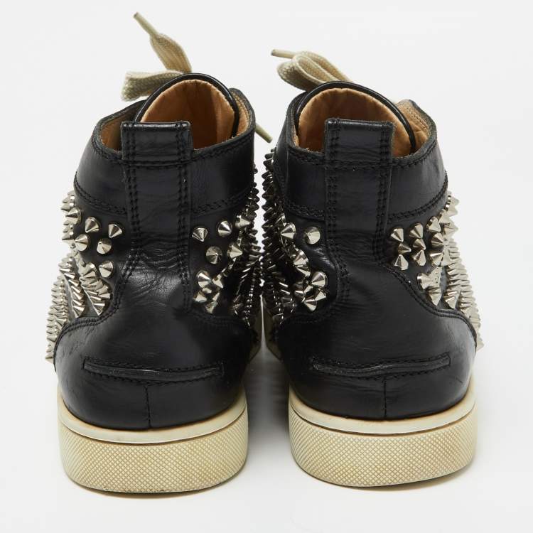 Pre Owned Christian Louboutin Black Leather Louis Spikes Sneakers Size 41