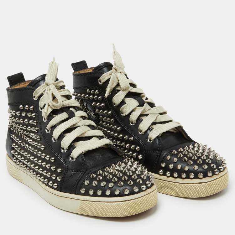 Pre Owned Christian Louboutin Black Leather Louis Spikes Sneakers Size 41