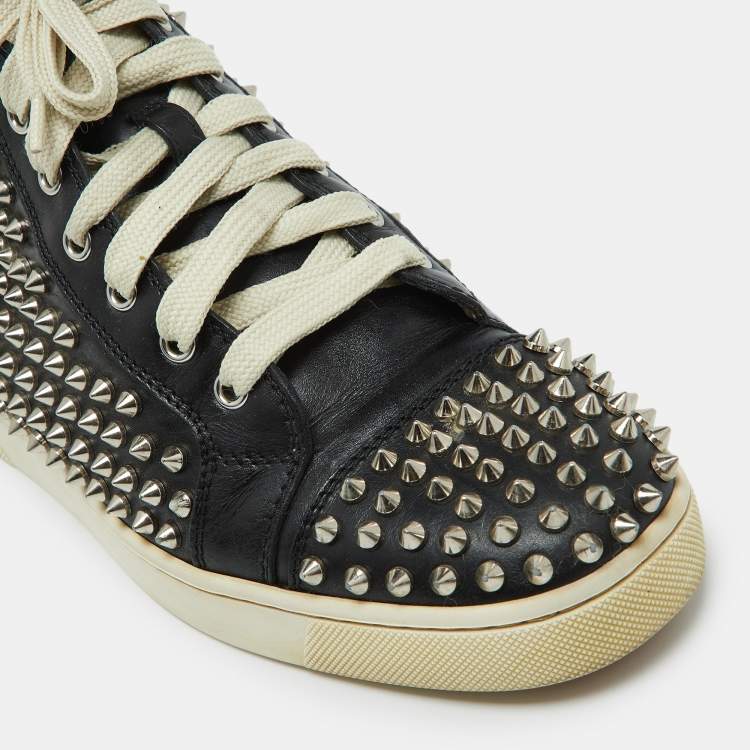 Pre Owned Christian Louboutin Black Leather Louis Spikes Sneakers Size 41