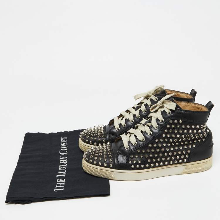 Pre Owned Christian Louboutin Black Leather Louis Spikes Sneakers Size 41