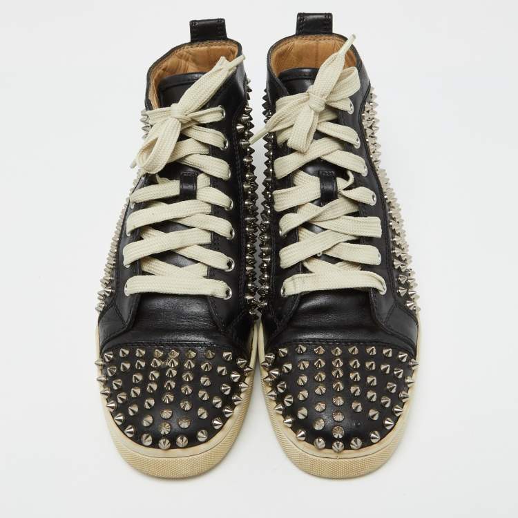 Pre Owned Christian Louboutin Black Leather Louis Spikes Sneakers Size 41