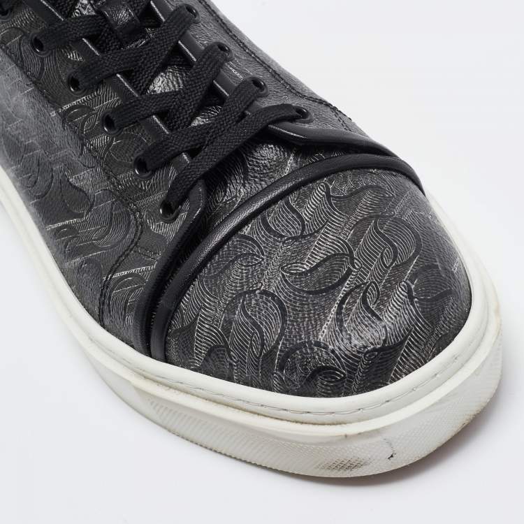 Pre Owned Christian Louboutin Black Leather and Canvas  Adolon Sneakers Size 45