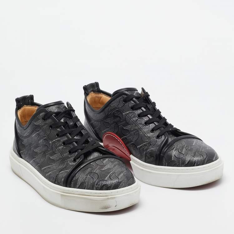 Pre Owned Christian Louboutin Black Leather and Canvas  Adolon Sneakers Size 45