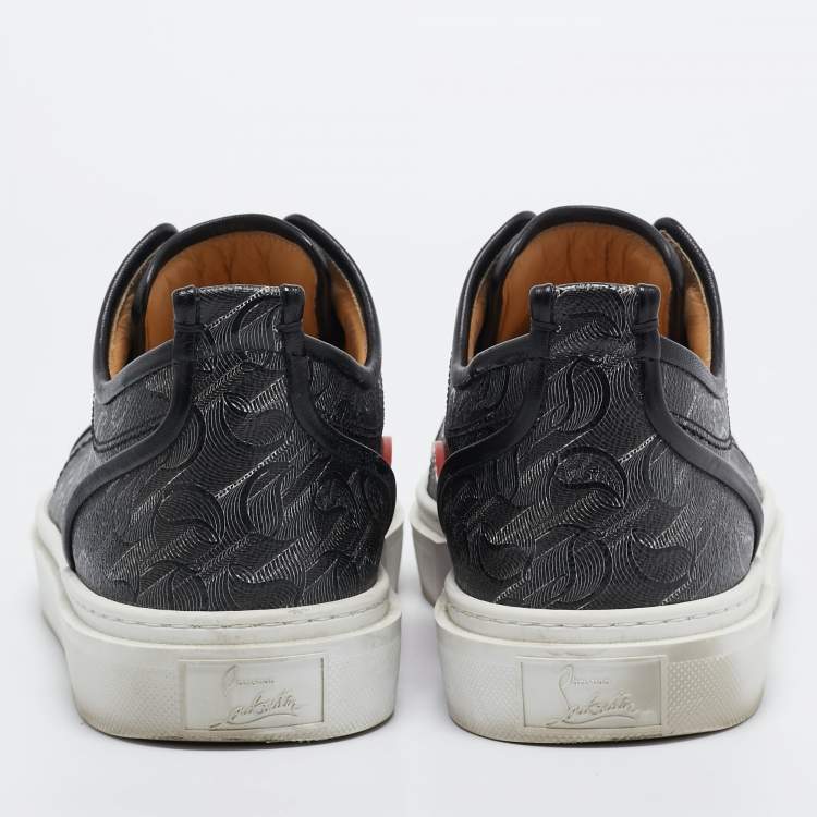 Pre Owned Christian Louboutin Black Leather and Canvas  Adolon Sneakers Size 45