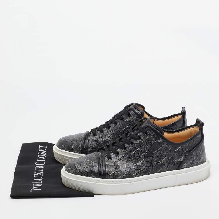 Pre Owned Christian Louboutin Black Leather and Canvas  Adolon Sneakers Size 45