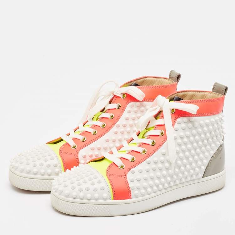 مملوكة مسبقًا Christian Louboutin Multicolor Leather Louis Spikes High Top Sneakers Size 40