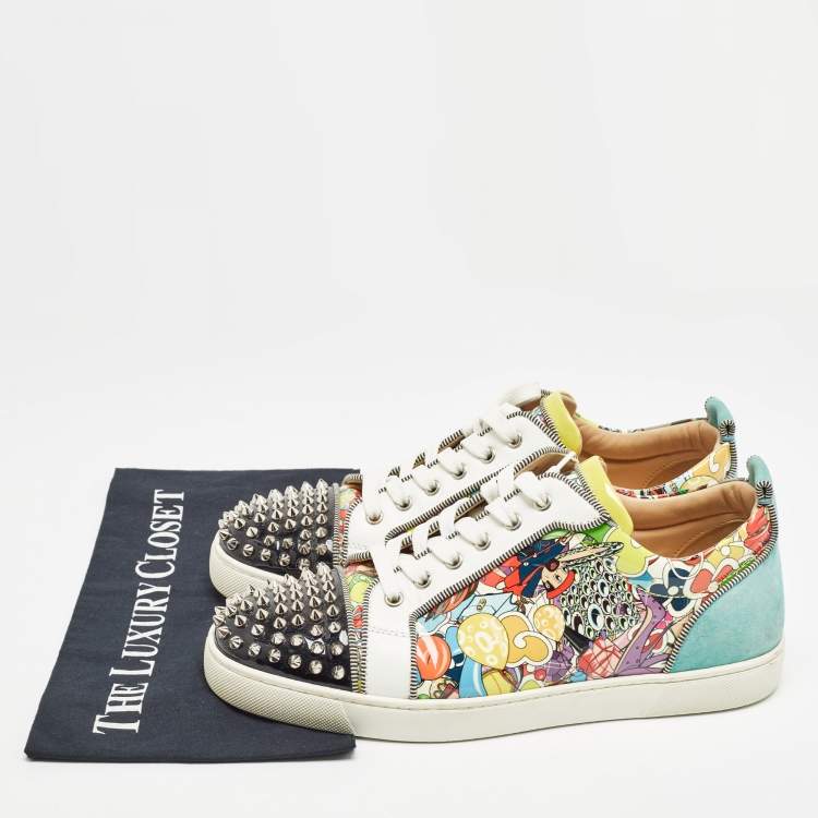 Pre Owned Christian Louboutin Multicolor Suede and Leather Louis Spikes Sneakers Size 42.5 