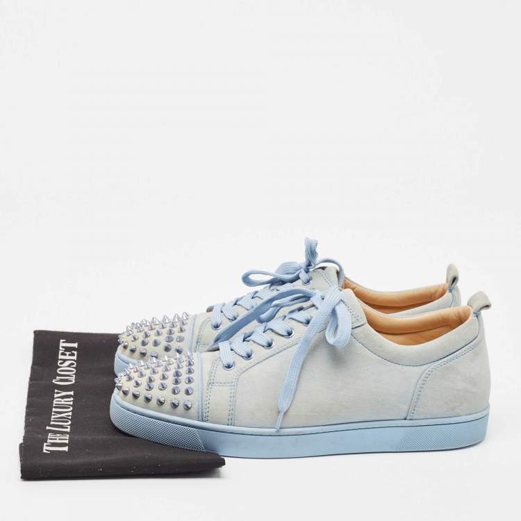 Pre Owned Christian Louboutin Blue Suede Louis Junior Spikes Low Top Sneakers Size 42.5