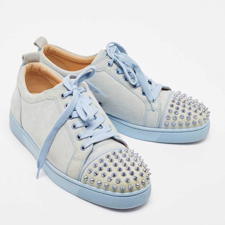 Pre Owned Christian Louboutin Blue Suede Louis Junior Spikes Low Top Sneakers Size 42.5