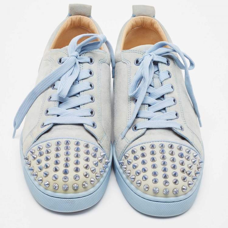 Pre Owned Christian Louboutin Blue Suede Louis Junior Spikes Low Top Sneakers Size 42.5
