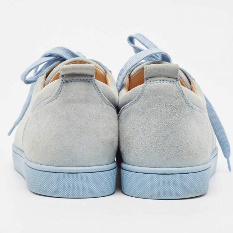 Pre Owned Christian Louboutin Blue Suede Louis Junior Spikes Low Top Sneakers Size 42.5