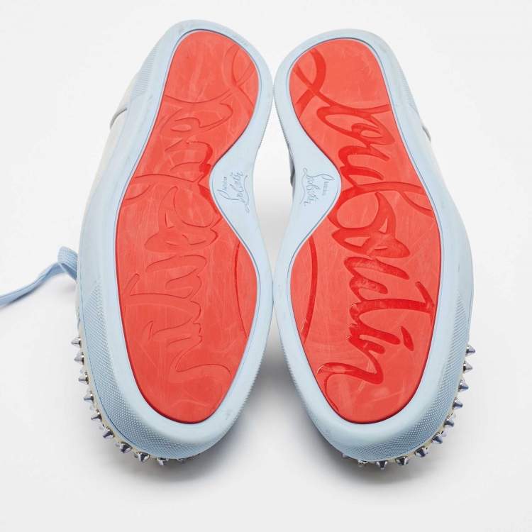 Pre Owned Christian Louboutin Blue Suede Louis Junior Spikes Low Top Sneakers Size 42.5