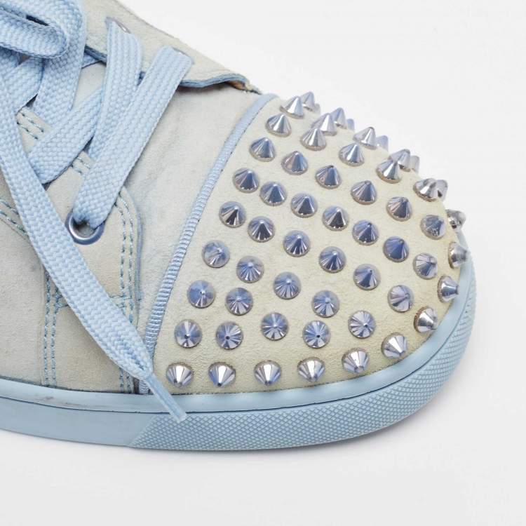 Pre Owned Christian Louboutin Blue Suede Louis Junior Spikes Low Top Sneakers Size 42.5