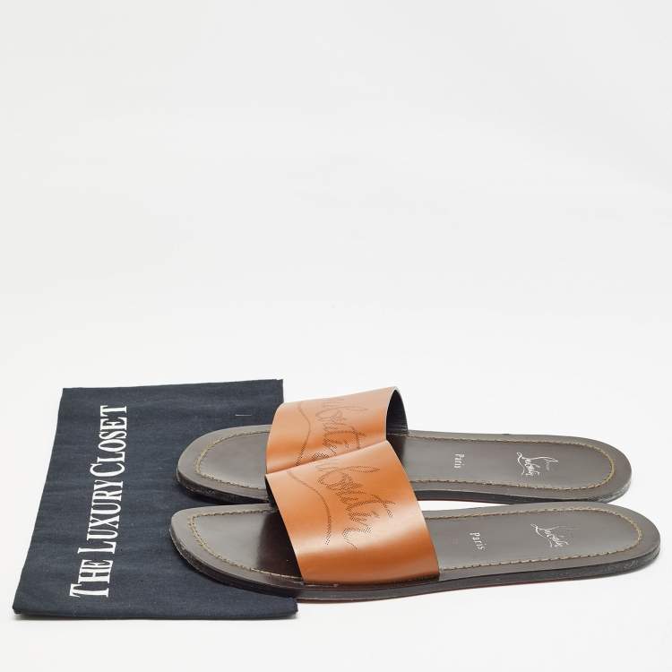 Pre Owned Christian Louboutin Brown Leather Coolraoul Slides Size 42