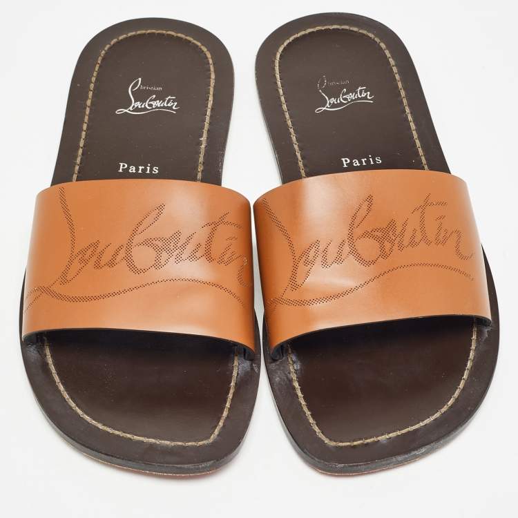 Pre Owned Christian Louboutin Brown Leather Coolraoul Slides Size 42