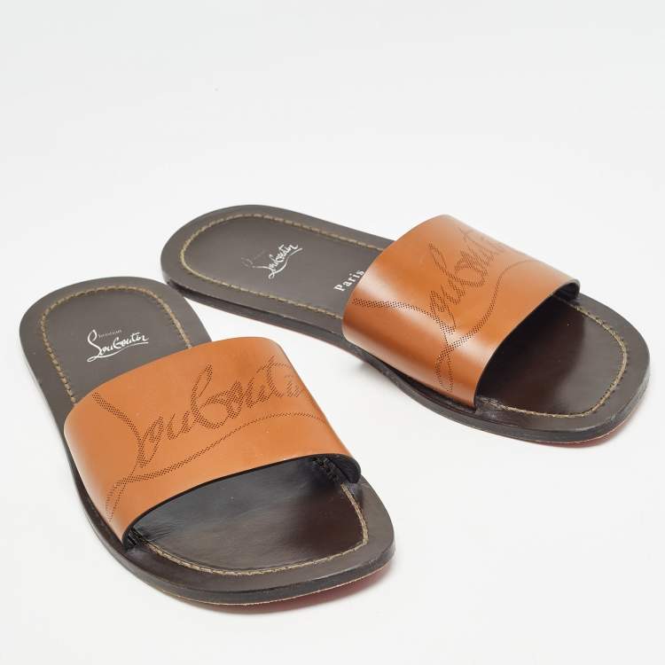Pre Owned Christian Louboutin Brown Leather Coolraoul Slides Size 42