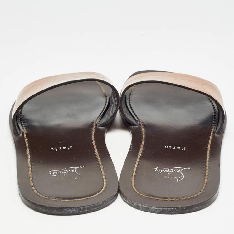Pre Owned Christian Louboutin Brown Leather Coolraoul Slides Size 42
