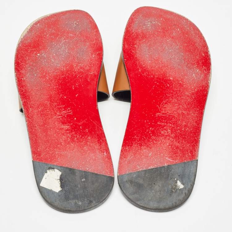 Pre Owned Christian Louboutin Brown Leather Coolraoul Slides Size 42