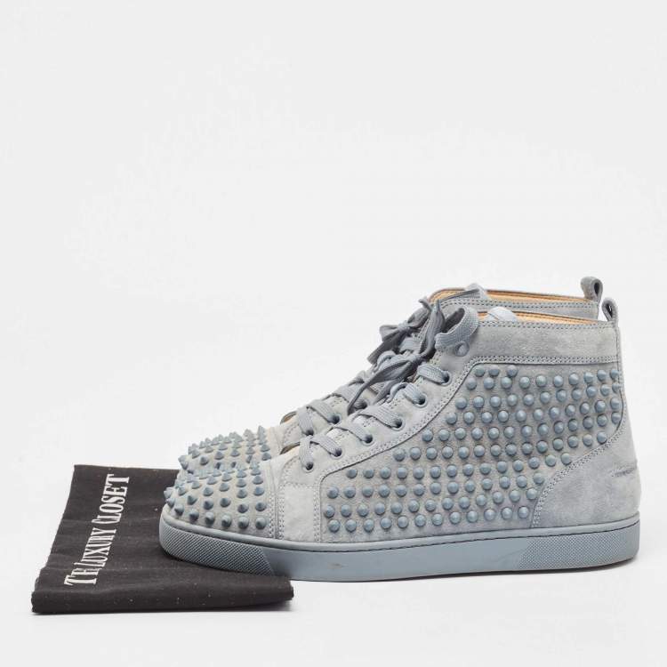 Pre Owned Christian Louboutin Grey Suede Louis Spike High Top Sneakers Size 43
