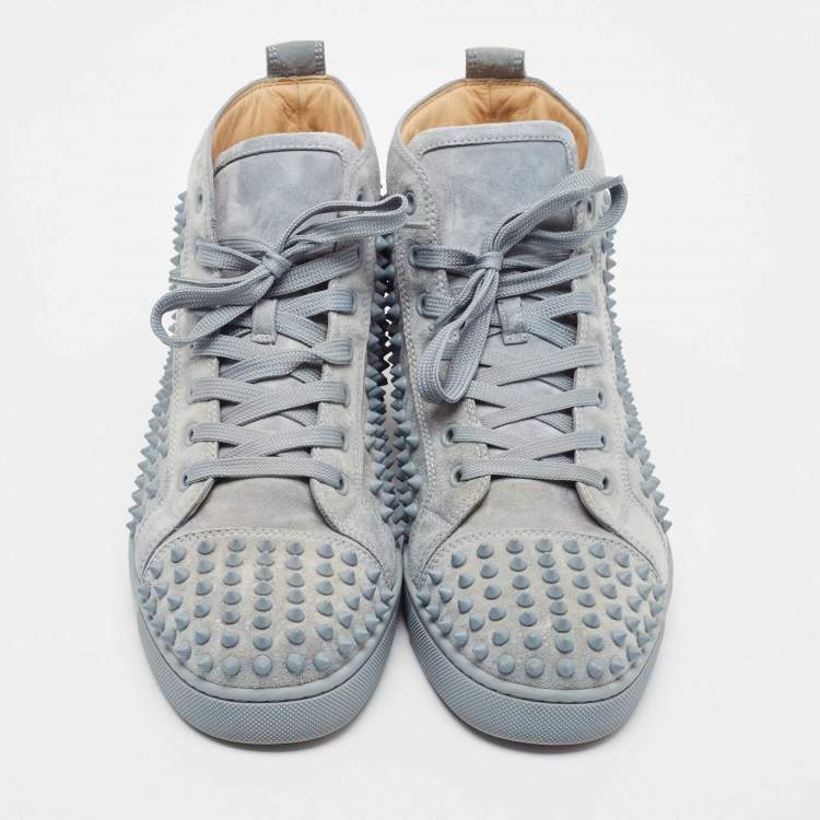Pre Owned Christian Louboutin Grey Suede Louis Spike High Top Sneakers Size 43