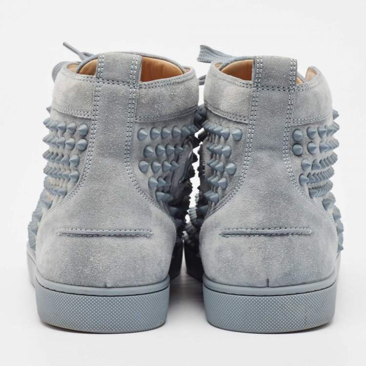 Pre Owned Christian Louboutin Grey Suede Louis Spike High Top Sneakers Size 43