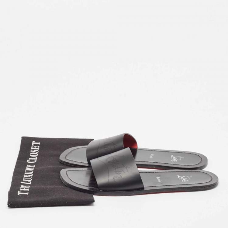 Pre Owned Christian Louboutin Black Leather Coolraoul Flat Slides Size 42