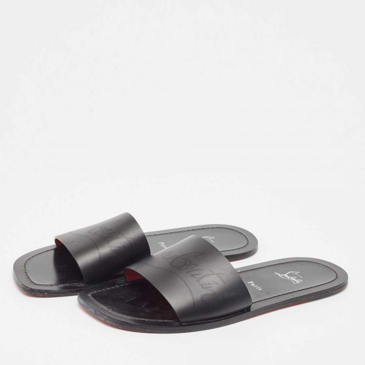 Pre Owned Christian Louboutin Black Leather Coolraoul Flat Slides Size 42