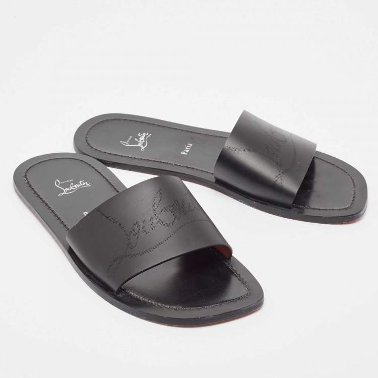 Pre Owned Christian Louboutin Black Leather Coolraoul Flat Slides Size 42