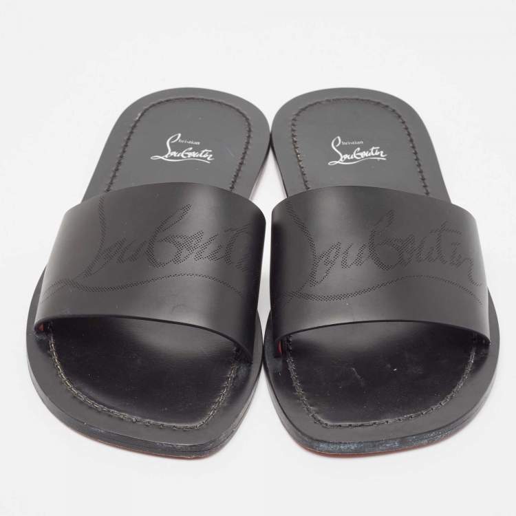 Pre Owned Christian Louboutin Black Leather Coolraoul Flat Slides Size 42