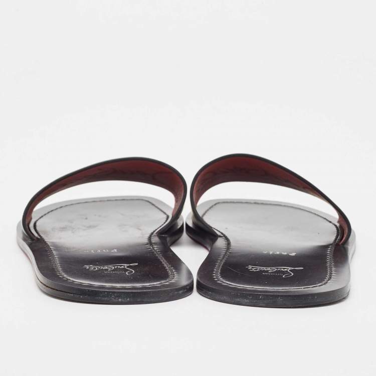 Pre Owned Christian Louboutin Black Leather Coolraoul Flat Slides Size 42