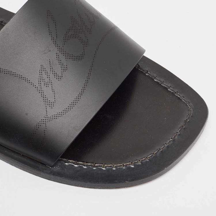 Pre Owned Christian Louboutin Black Leather Coolraoul Flat Slides Size 42