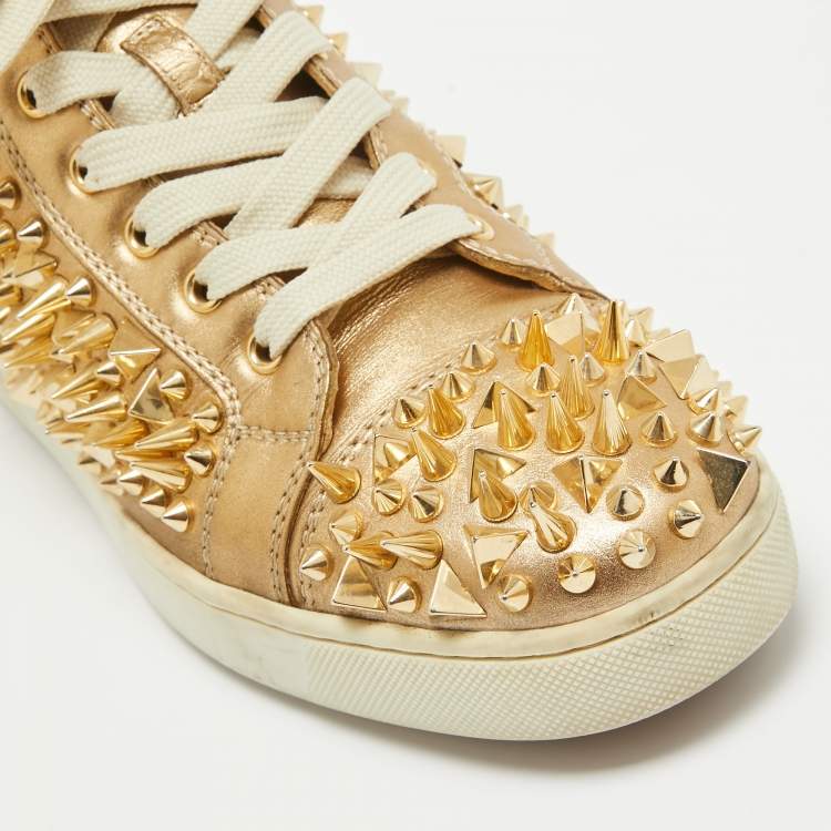 Pre Owned Christian Louboutin Gold Leather Louis Pik Pik High Top Sneakers Size 40