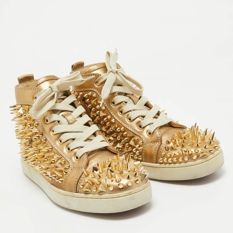 Pre Owned Christian Louboutin Gold Leather Louis Pik Pik High Top Sneakers Size 40