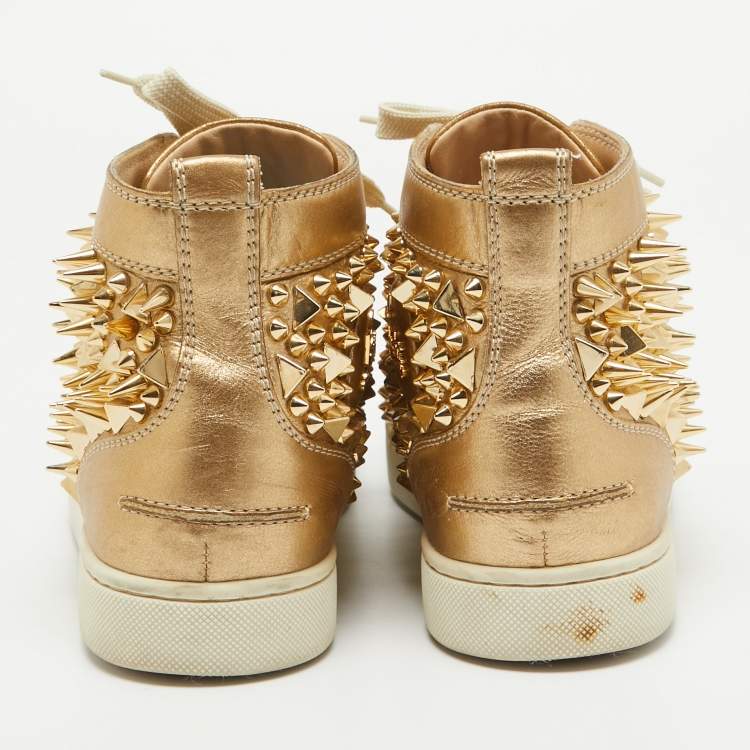 Pre Owned Christian Louboutin Gold Leather Louis Pik Pik High Top Sneakers Size 40