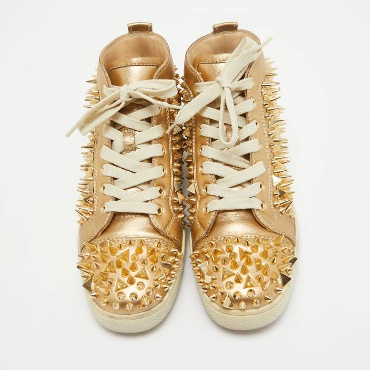 Pre Owned Christian Louboutin Gold Leather Louis Pik Pik High Top Sneakers Size 40