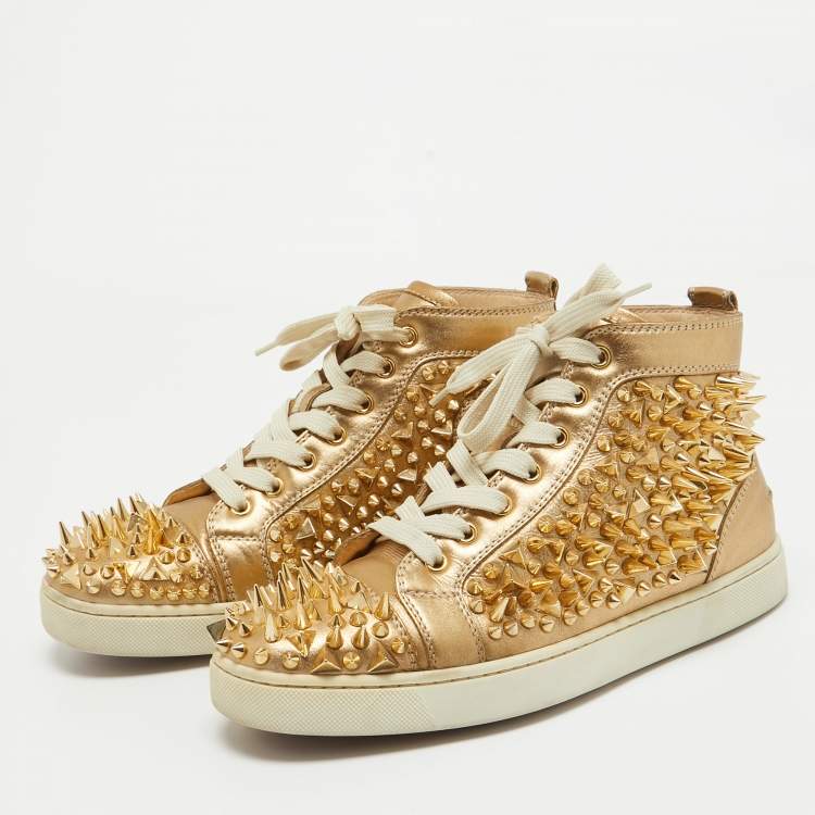 Pre Owned Christian Louboutin Gold Leather Louis Pik Pik High Top Sneakers Size 40