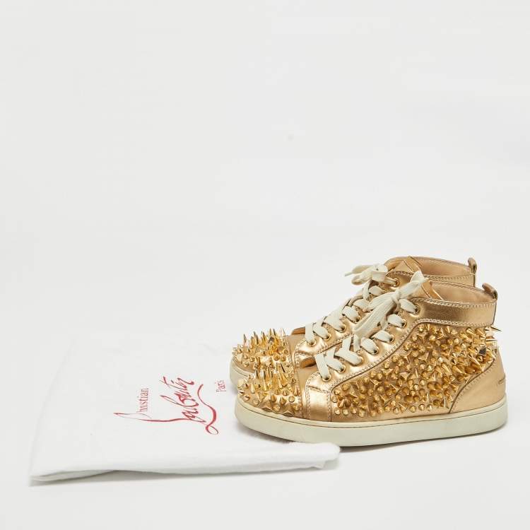 Pre Owned Christian Louboutin Gold Leather Louis Pik Pik High Top Sneakers Size 40